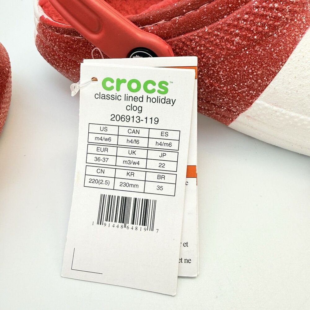 Crocs Candy Cane Lined Clogs Size M4 W6 J4 Holiday Christmas Red White Swirl NWT - Picture 7 of 7